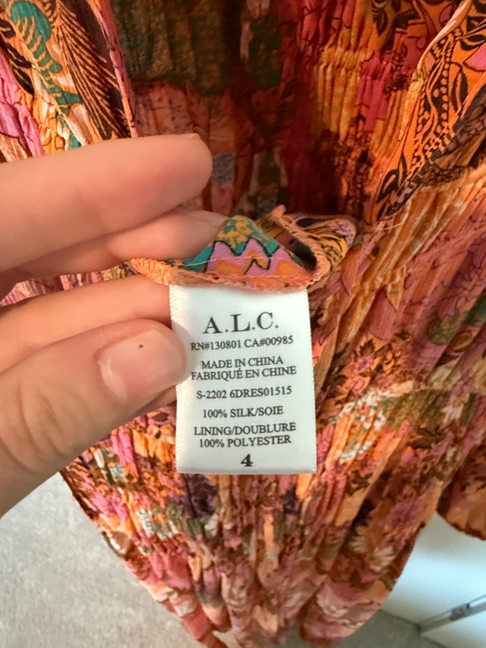 A.L.C. Floral Orange & Pink Long Sleeve Maxi Dress - Picture 4 of 4